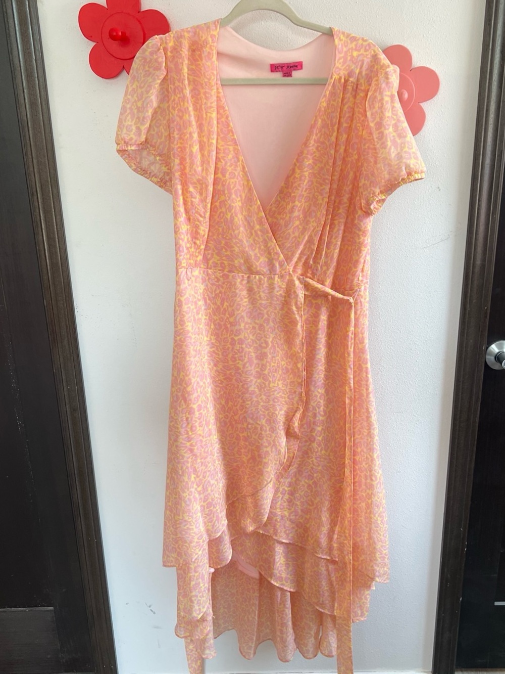 Betsey Johnson Pink and Yellow Floral Wrap Dress